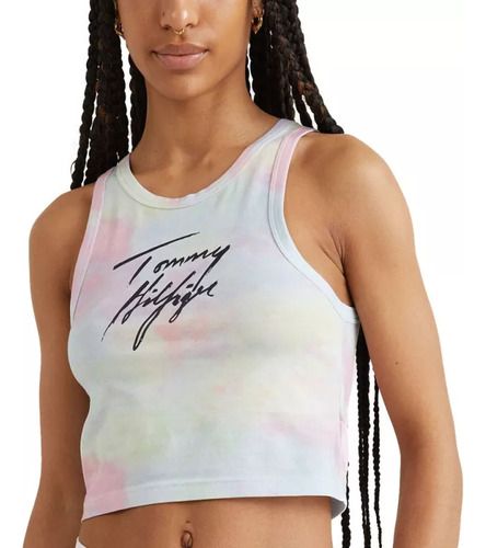 Tank Top Tommy Hilfiger Cropped Print Multicolor Mujer Uw0uw