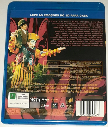 Dvd Blu-ray - 3d Cirque Du Soleil Journey Of Man - Original (Usado)