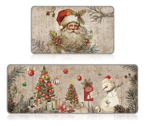 Tapete Para Cocina De Arpillera Diseño Santa Claus 2 Pzas 43.43 Cm 11.4 Cm Santa Claus Multicolor