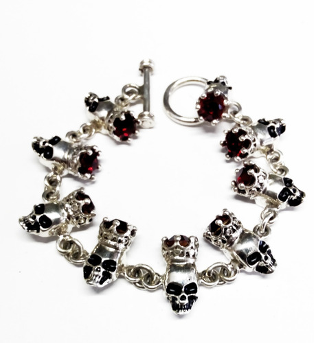 Pulsera Calavera Coronas Con Zirconias Plata Maciza Ley.925