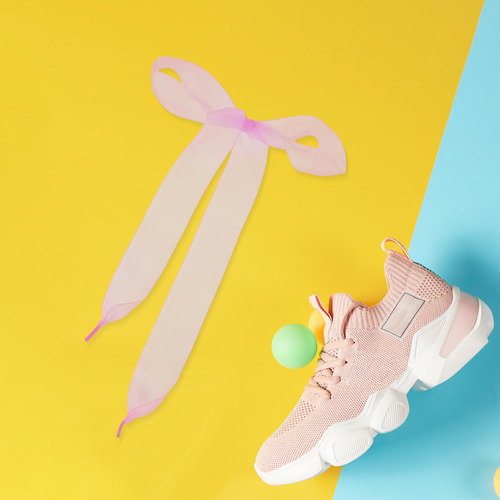 1 Par De Cordones Planos Satinados Con Cinta De Chifón Color