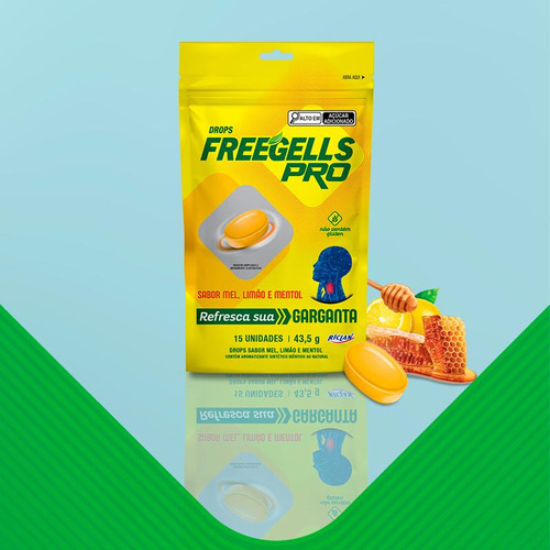 Bala Freegells Drops mel, limão e mentol sem glúten 15 u