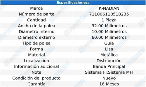 Polea Guia Distribucion 60.00mm 626 V6 2.5l 93 Al 02