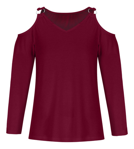 Camiseta Suave Con Hombros Descubiertos Para Mujer, Cuello E