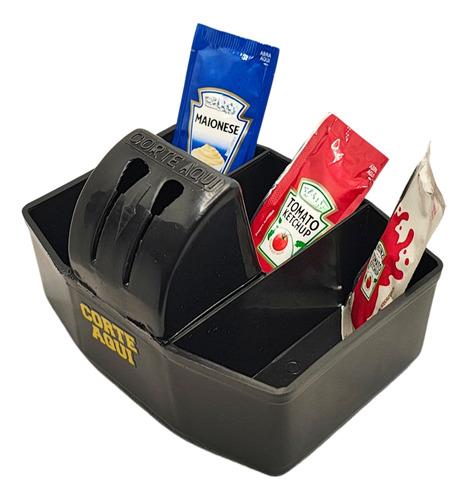 Kit Com 3 Porta Sachês Com Cortador Para Mesa Preto