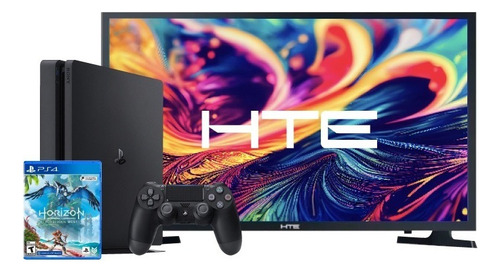 Combo Ps4 Slim 500gb + Juego + Tv Hte 24 Hd Mercadotechno Color Negro Azabache