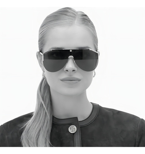 Lentes De Sol Gucci Gg0584s Iconic Shape Shield Oversized Made In Italy 99mm Unisex Hombre Mujer