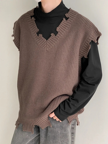 Suéter Con Cuello En V Para Hombre, Perforado, Casual, A