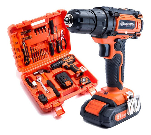 Taladro percutor atornillador inalámbrico de 10mm Daewoo DACD1800V2 18V + 1 batería de 1.5Ah + accesorios con maletín de transporte 220V