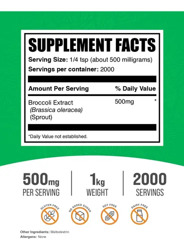 Extracto De Brócoli En Polvo Antioxidante 500 Mg Por Porción