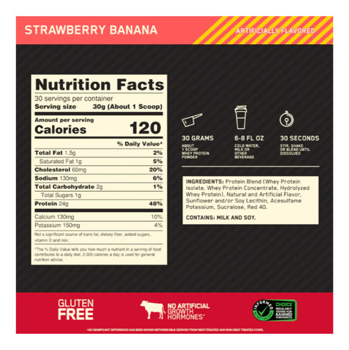 Gold Standard 100% Whey Sabor Strawberry C/ Banana 907g - On