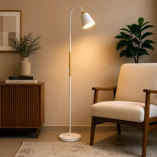 Luminaria Abajur Metal Articulada Pedestal Chao Coluna Leitura Cupula Branco Flexivel 16m 110v 220v Bravvi