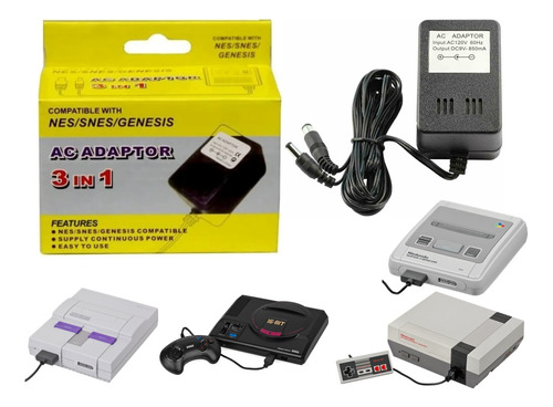 Transformador Adaptador 3 En 1 Nintendo, Snes Y Sega Genesis