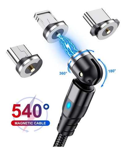 Imagen 2 de 5 de Cable De Carga Magnético 540° 2 Metros Tipo C Micro Usb