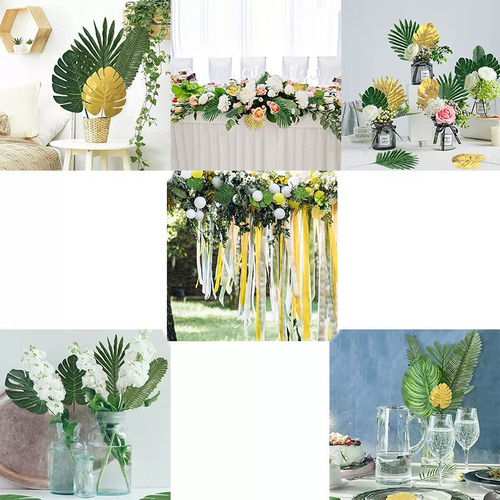 Hojas De Palma Decorativas Doradas, 72 Unidades, 10 Tipos .
