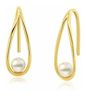 Pendientes Oro 14k Perla Agua Dulce Estilo Lágrima 3mm