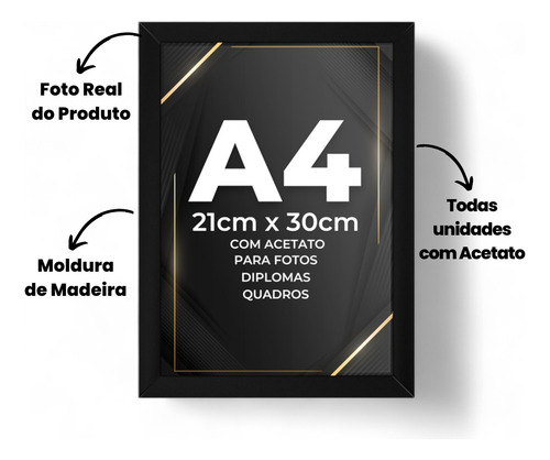 Kit 10 Moldura A4 21x30 Certificado Diploma C/acetato Quadro