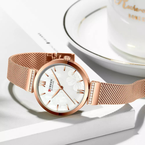 Reloj De Moda Curren De Oro Rosa Para Mujer Exquisito 3 Atm Oro Rosa Oro Rosa Blanco