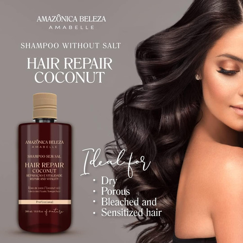Conjunto De Shampoo E Condicionador De Coco Beleza, Repara C