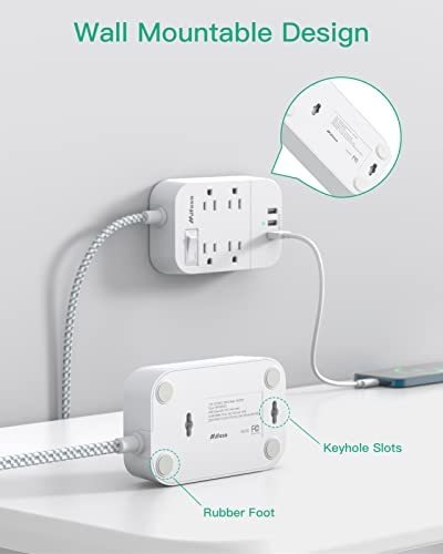 Multicontacto De 4 Tomas Y 3 Puertos Usb Color Blanco Cable
