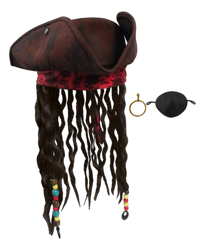 Sombrero Pirata De Lujo Con Rastas, Trenzas De Cabello, Parc