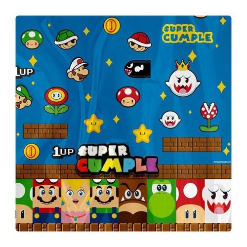 Mantel Plástico Decoración Rectangular Motivo Super Mario