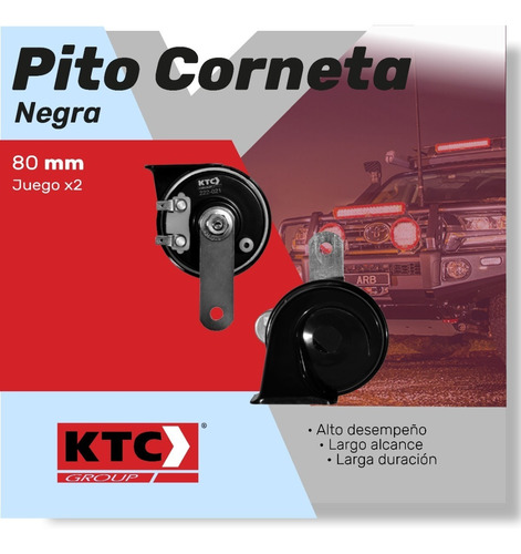 Ktc - Pito Corneta Negro 80 Mm 12voltios Juego X2 