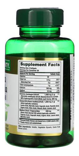 Imagem 2 de 3 de Garcinia Cambogia Com Óleo De Coco, Importado - 60caps