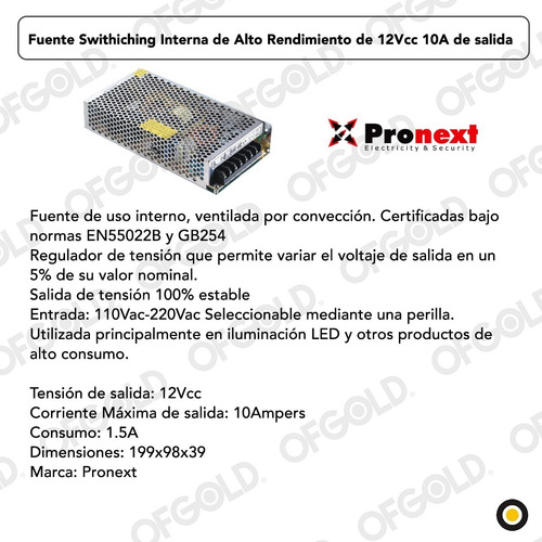 Imagen 2 de 8 de Fuente Switching Metalica Con Bornera Power 12v 10a Pronext