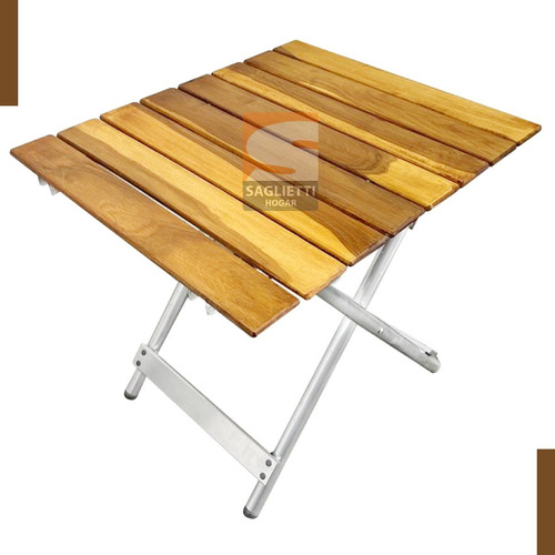 Imagen 7 de 9 de Mesa Plegable Ratona Aluminio Madera Nativa 60x50 Exclusiva
