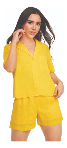 Camisa Casual Dama Amarillo Manga Corta 905-50