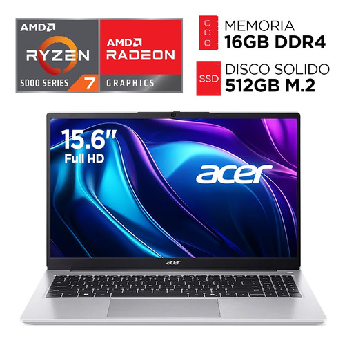 Laptop Acer Ryzen 7 5700u 16gb Ddr4 Ssd 512gb 15.6 Fhd