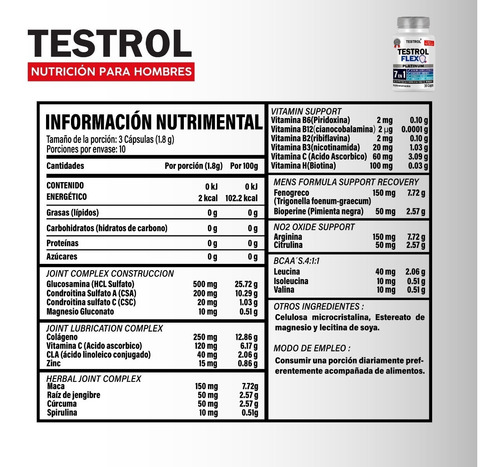 Imagen 2 de 6 de Testrol Flex Glucosamina + Msn Complex 90 Capsulas