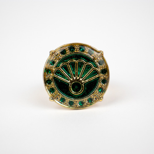 Anel Ajustável Cigana Leque Esmeralda 2,5 Cm Metal Dourado