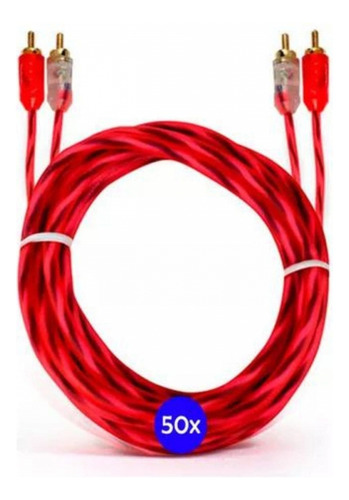 Kit 50 Cabos Rca Injetado Vermelho 1 Metro Cristal Matte