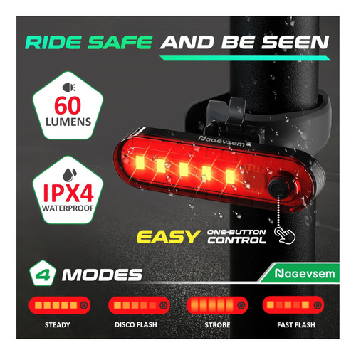 Luces De Bicicleta De Nagevsem Juego De 3 Pcs Bell Led Super