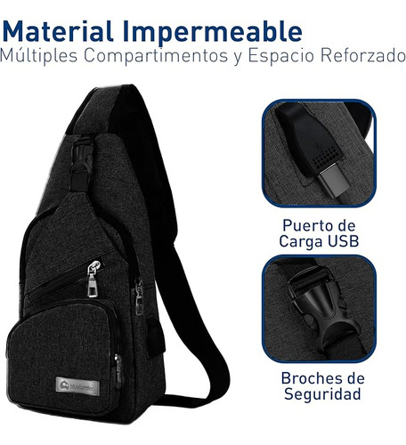 Bluelander Mochila Cruzada Antirrobo Con Puerto De Carga Usb