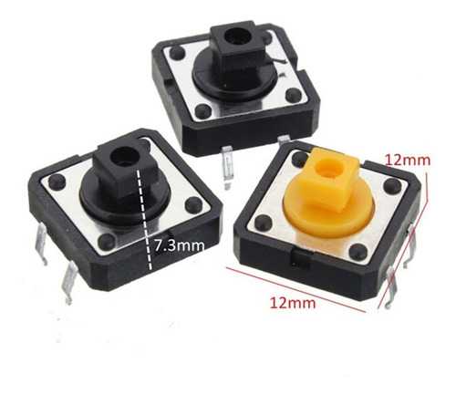 Imagen 3 de 4 de Pulsador Boton Dip Tactil Switch 12x12x7.3mm Apto Capuchones