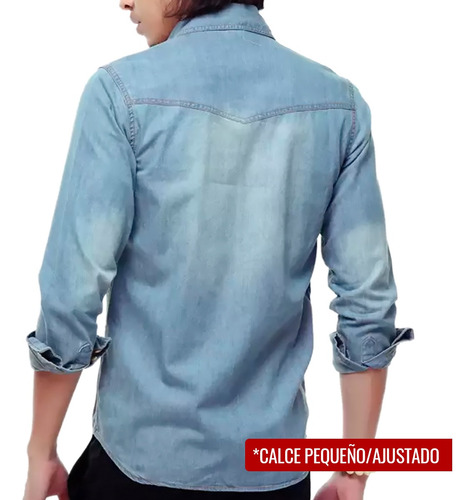 Camisa Mezclilla Hombre Jean Manga Larga Azul