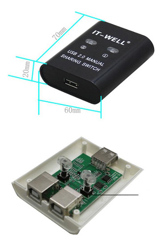 Usb 2.0 Interruptor De Manual Hub Kvm 2 Puertos Negro Negro