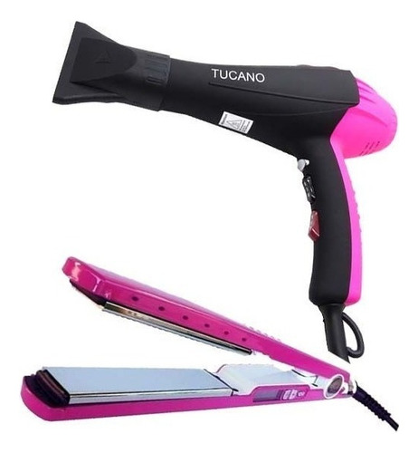 Kit Chapinha Nano Titanium + Secador 8600w Faz Progressivas Cor Rosa/preto 110v