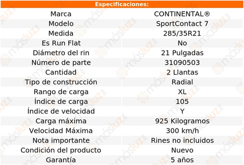 Par Llantas Sportcontact 7 Continental 285/35r21 105y Xl
