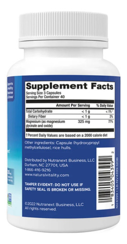 Natural Vitality Calm 120 Capsulas Sabor Sin Sabor