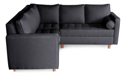 Sala Modular Esquinera De Lino Modelo Cerati Makora Color Gris Oscuro