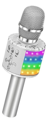 Micrófono Inalámbrico De Karaoke Bluetooth Luces Bonaok 5 Color Silver