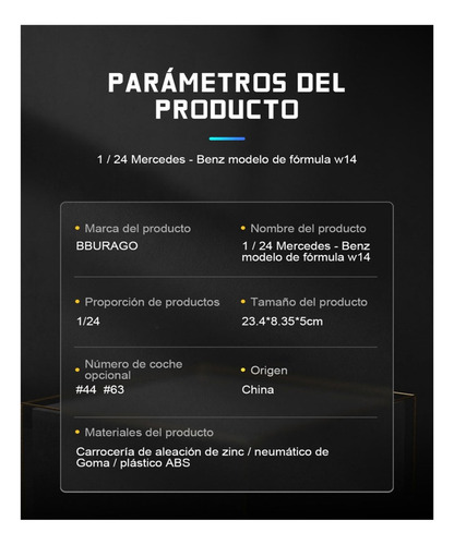 Coche Mercedes-benz Amg F1 1/24 Bburago W14 44 #hamilton 202