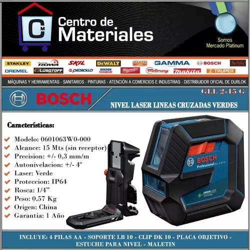 Nivel Laser Bosch Autonivelante Gll 2-15 G Lineas Verdes