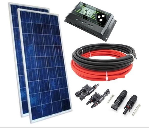 Imagem 1 de 9 de Kit Painel Solar Placa Célula 150w Controlador Cabo Conector