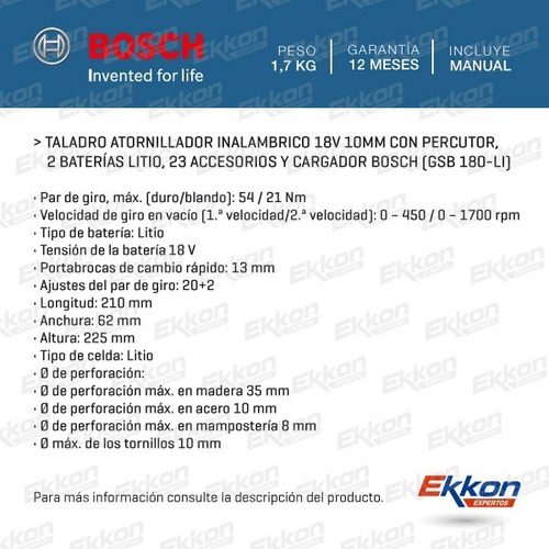 Imagen 2 de 8 de Taladro Atornill Inalam Bosch 18v 10mm C/perc 2bat 23 Accs
