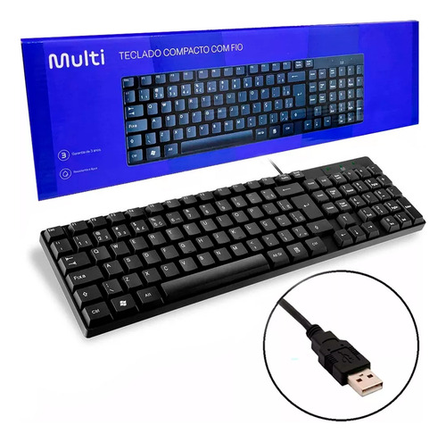 Teclado Compacto Com Fio Multi Usb Resistente Água Abnt2